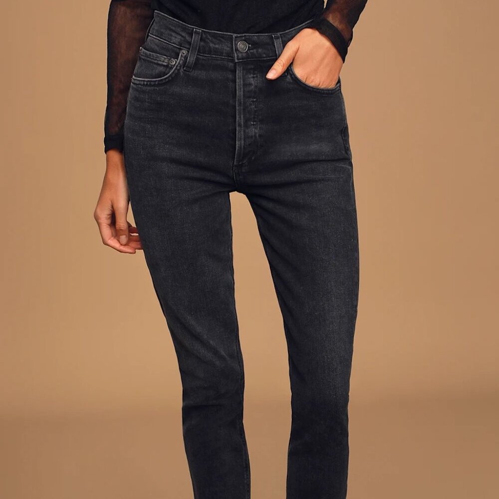 Nico High Rise Black Wash Distressed Slim Leg Jeans